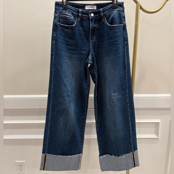 Lovervet by Vervet Women's Blue Wide-Leg Cuffed Jeans Size 27/5 - Picture 2 of 14
